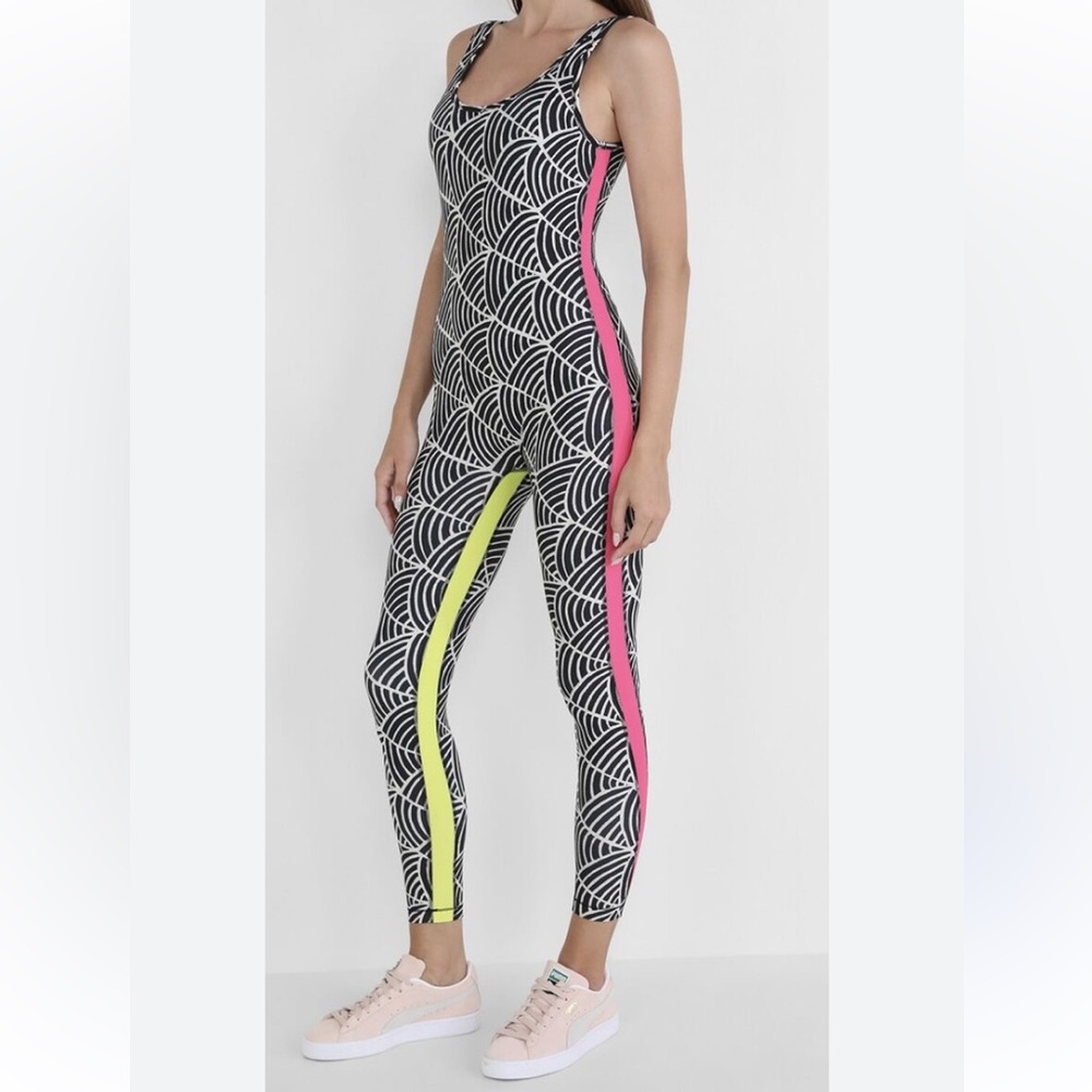 Geometric Patterned Jumpsuit - Black, Pink, Yellow